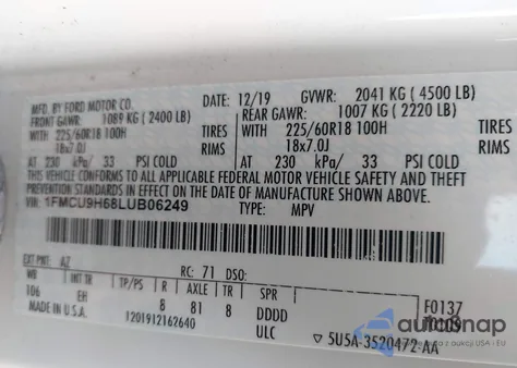 2020 Ford Escape Sel from USA, damaged, VIN 1FMCU9H68LUB06249